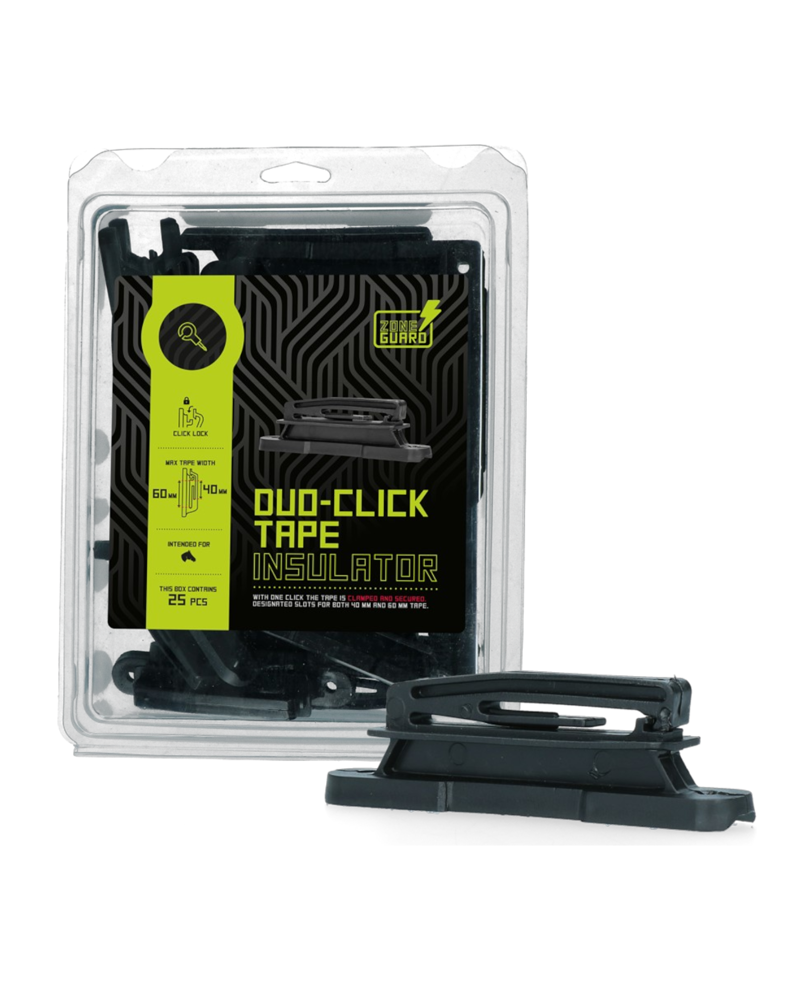 ZoneGuard Duo-Click Tape Insulator 60 mm – Izolator do taśmy ogrodzeniowej (25 szt.)