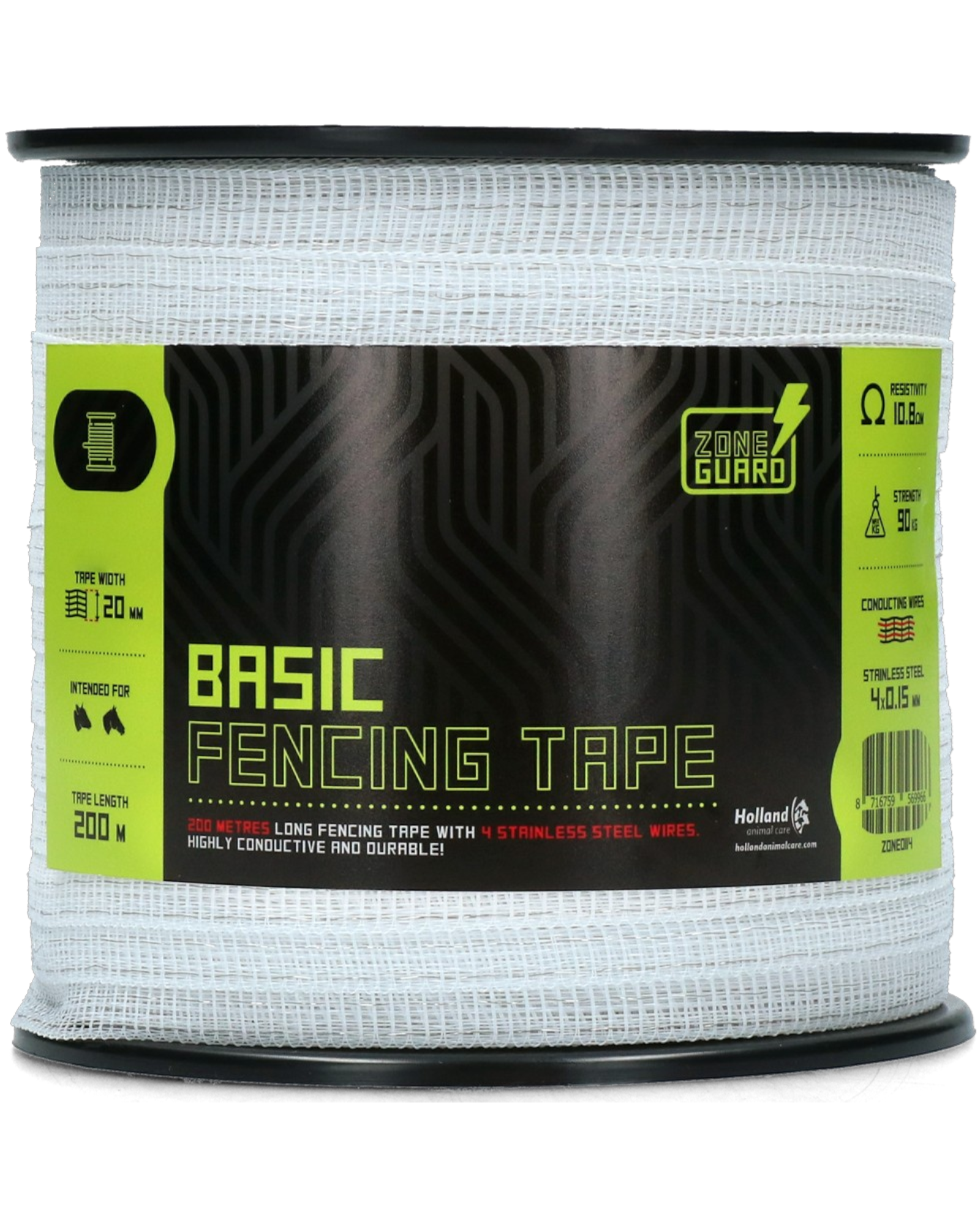 ZoneGuard Basic Fencing Tape 20 mm White 200 m (4 wires) – Taśma ogrodzeniowa dla koni i bydła