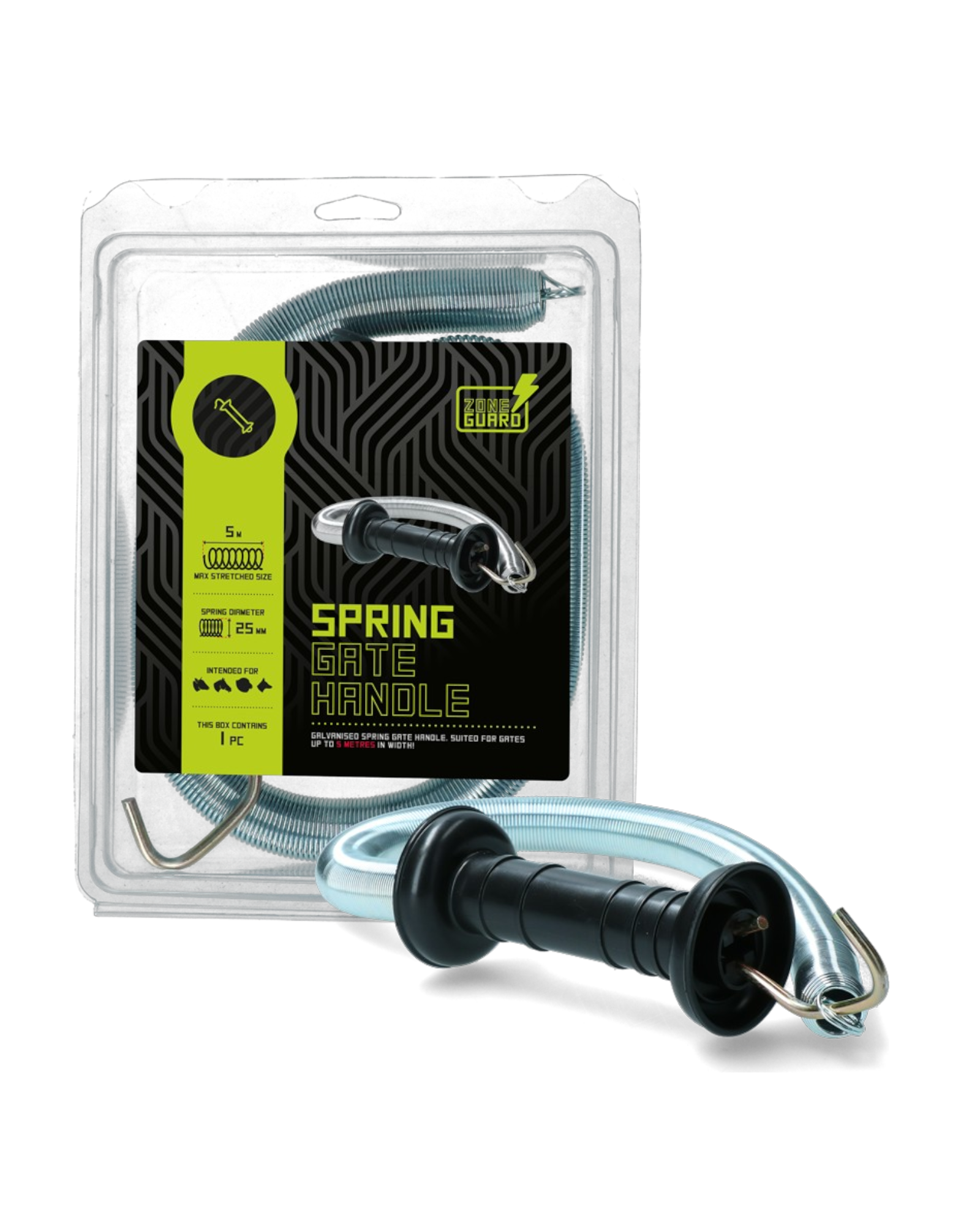 ZoneGuard Gate Handle with Spring 25 mm – Uchwyt bramowy z rozciągliwą sprężyną