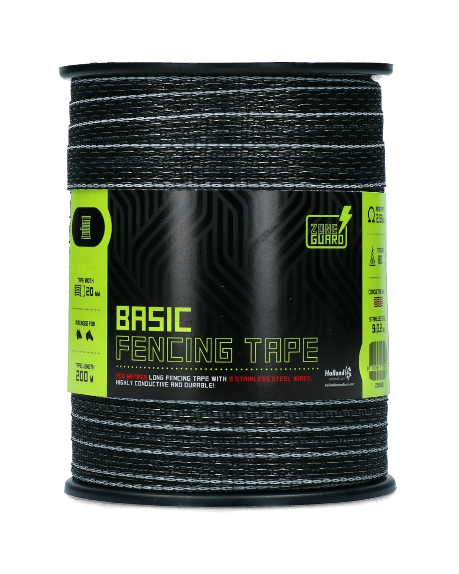 ZoneGuard 20mm Basic Black Fence Tape 200m - For electric fences