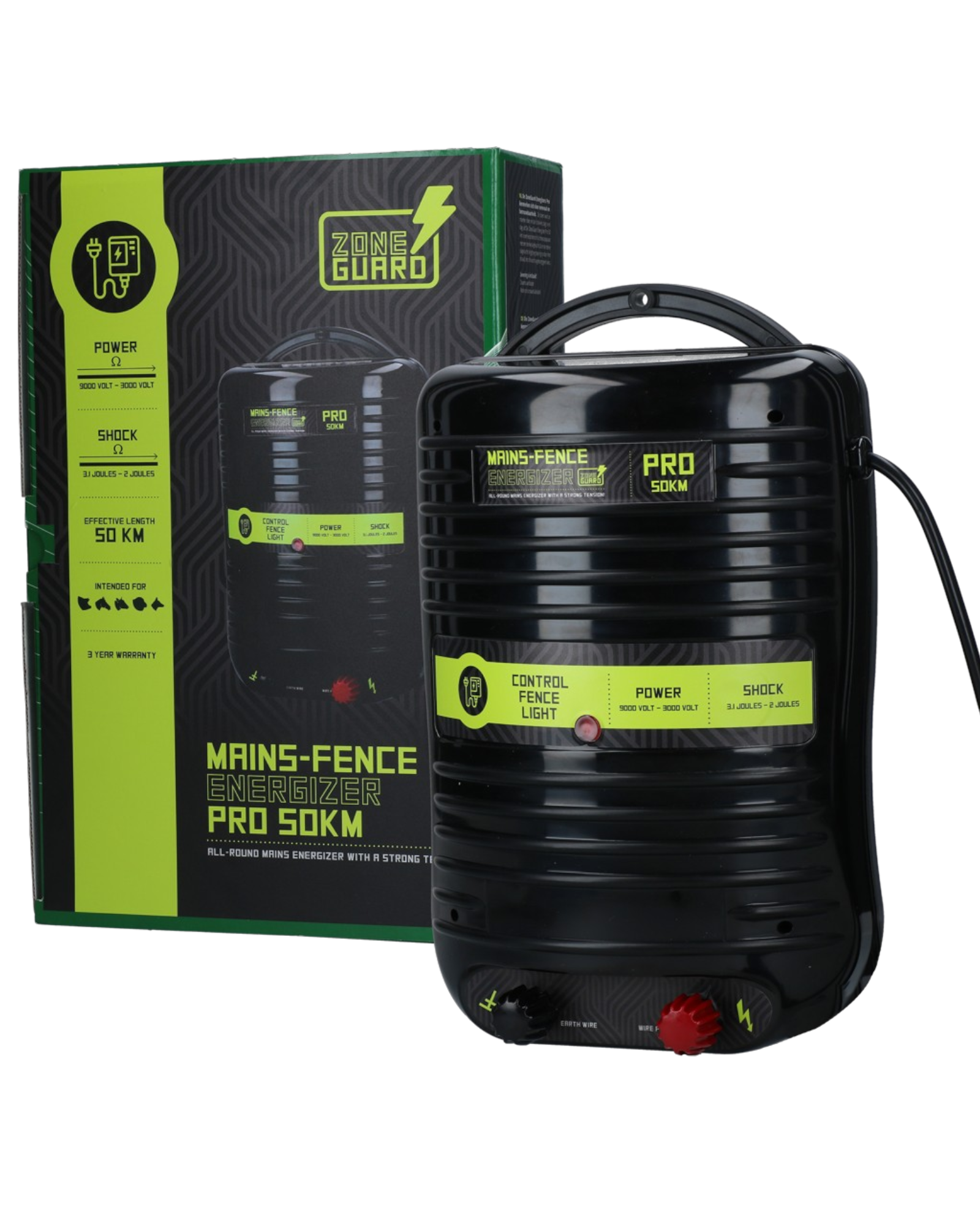 ZoneGuard Energizer Pro 50 km – Professionele schrikdraadapparaat op netvoeding