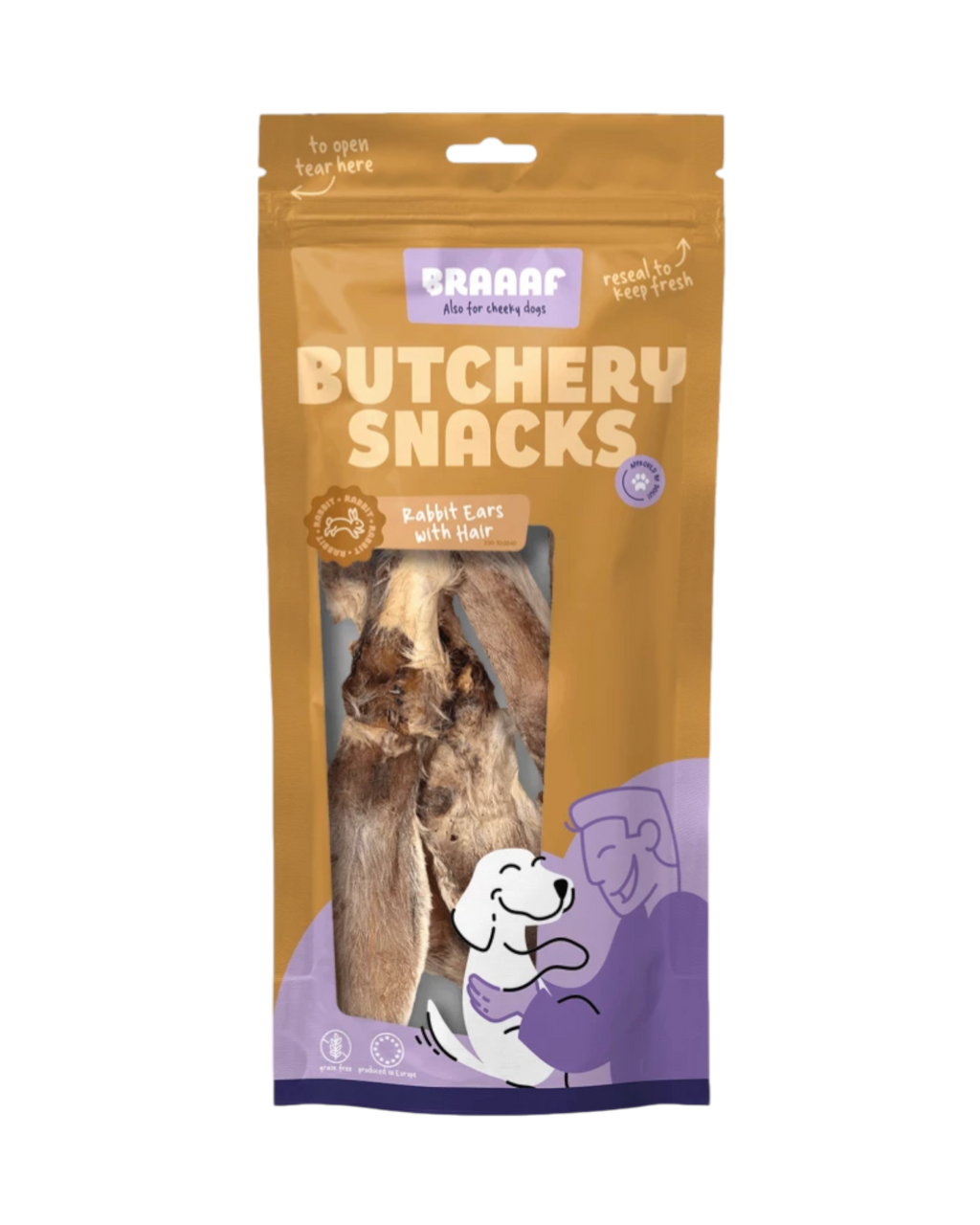 Braaaf Butchery Snacks – uszy królika z włosem 80 g