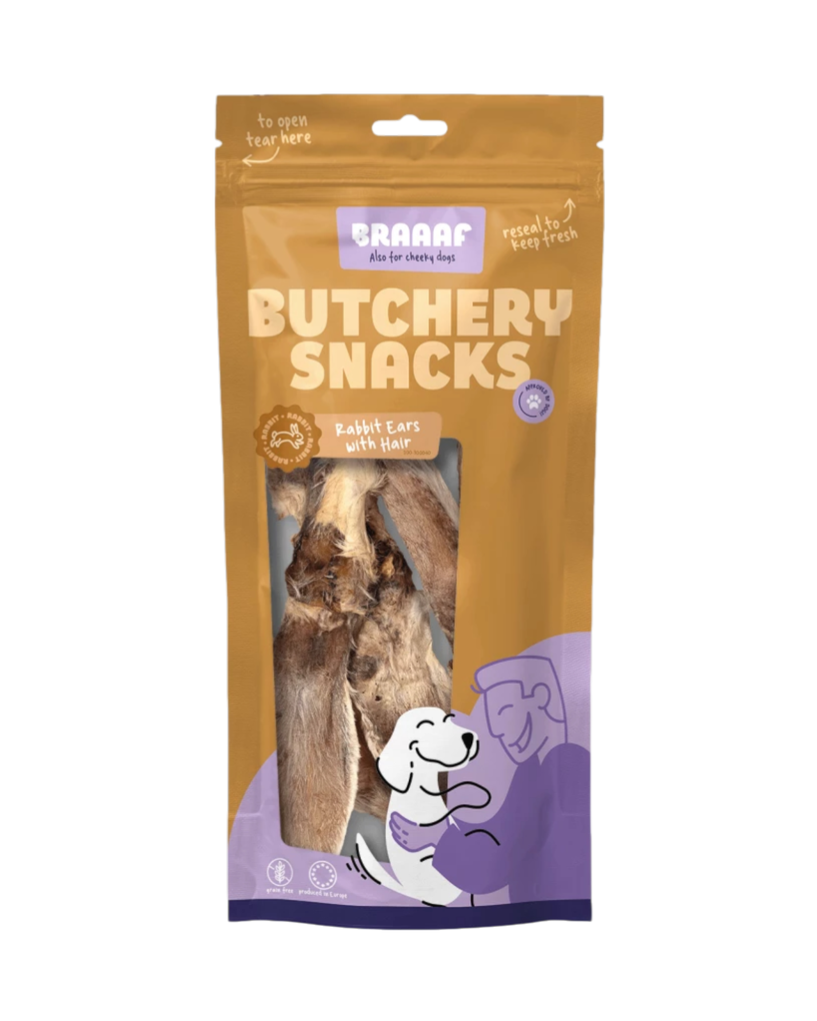 Braaaf Butchery Snacks – Kaninchenohren mit Haaren 80 g