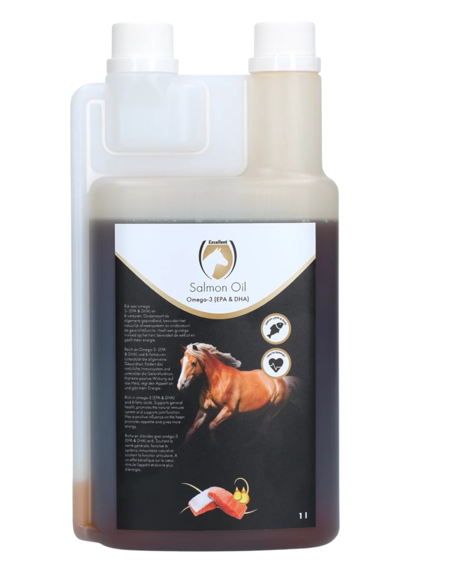 Excellent Horse Zalmolie 1 l - aanvullend diervoeder voor paarden - natuurlijke Omega-3-zuren
