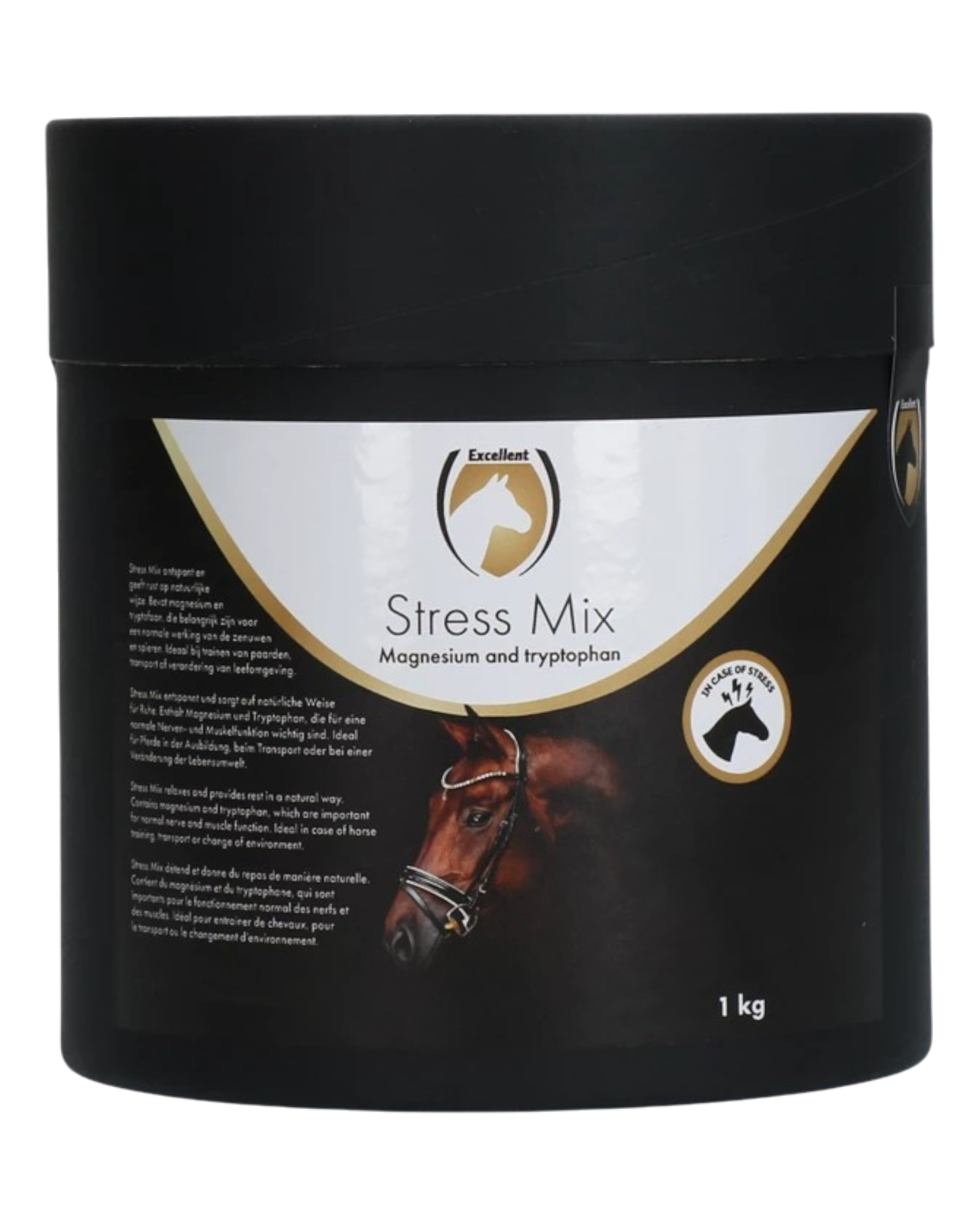 Excellent Horse No Stress Mix 1 kg reduces stress and helps horses relax in stressful situations.