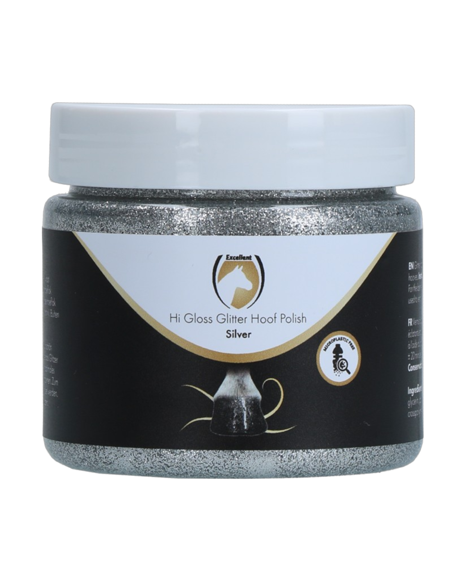 Excellent Horse Hi Gloss Glitter Hoof Polish Silver 150ml – Srebrny lakier z brokatem do kopyt