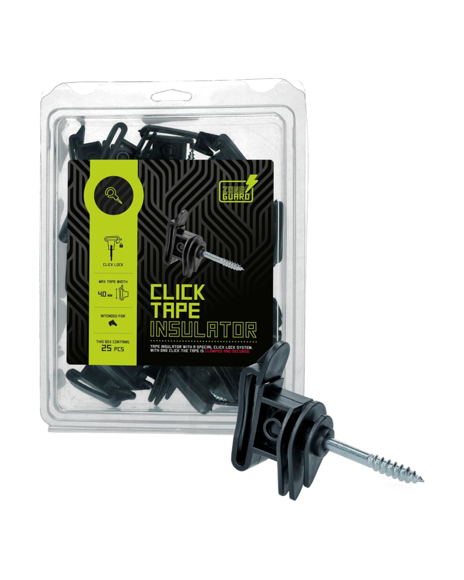 ZoneGuard Click Tape Insulator 40mm – Izolator do taśmy ogrodzeniowej (25 szt.)