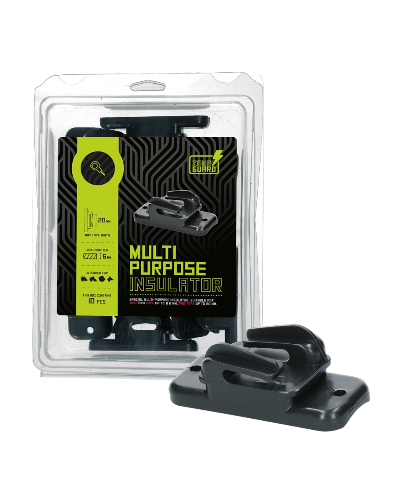 ZoneGuard Multi Purpose Insulator 20mm – Uniwersalny izolator do taśmy, linki i drutu (10 szt.)