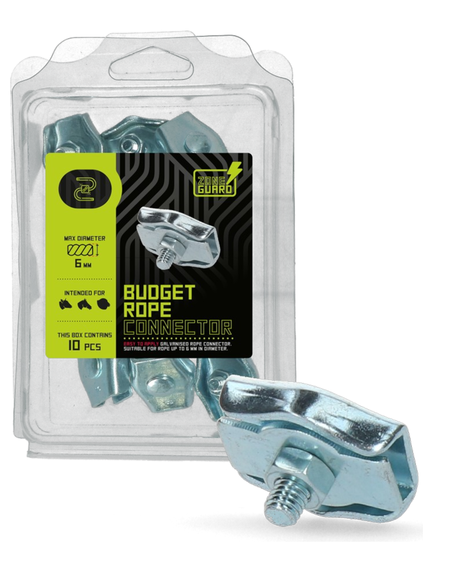 ZoneGuard Budget Rope Connector 6mm – Łącznik do linki ogrodzeniowej (10 szt.)