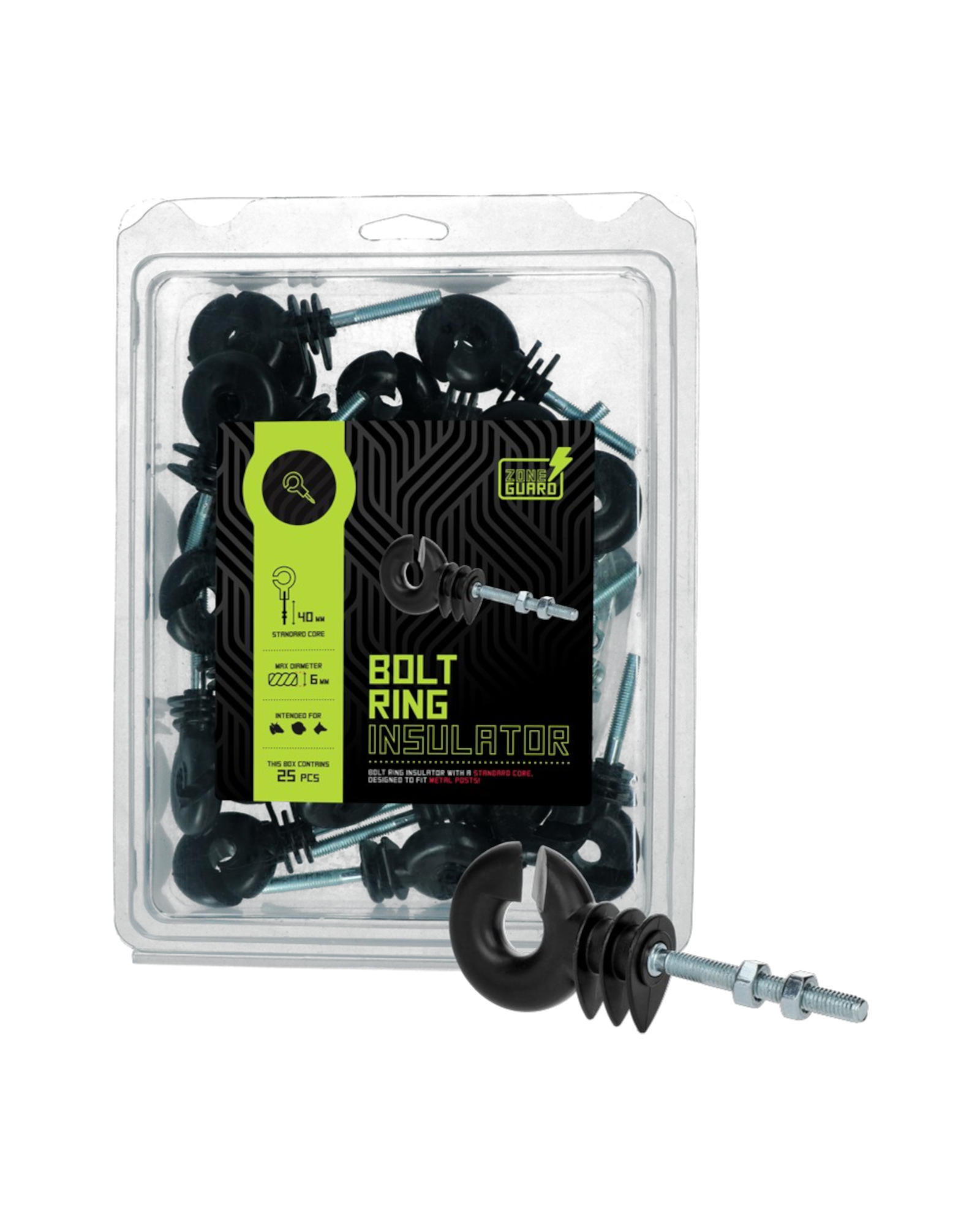 ZoneGuard Ring Insulator Black with Bolt – Izolator pierścieniowy z metalowym rdzeniem (25 szt.)