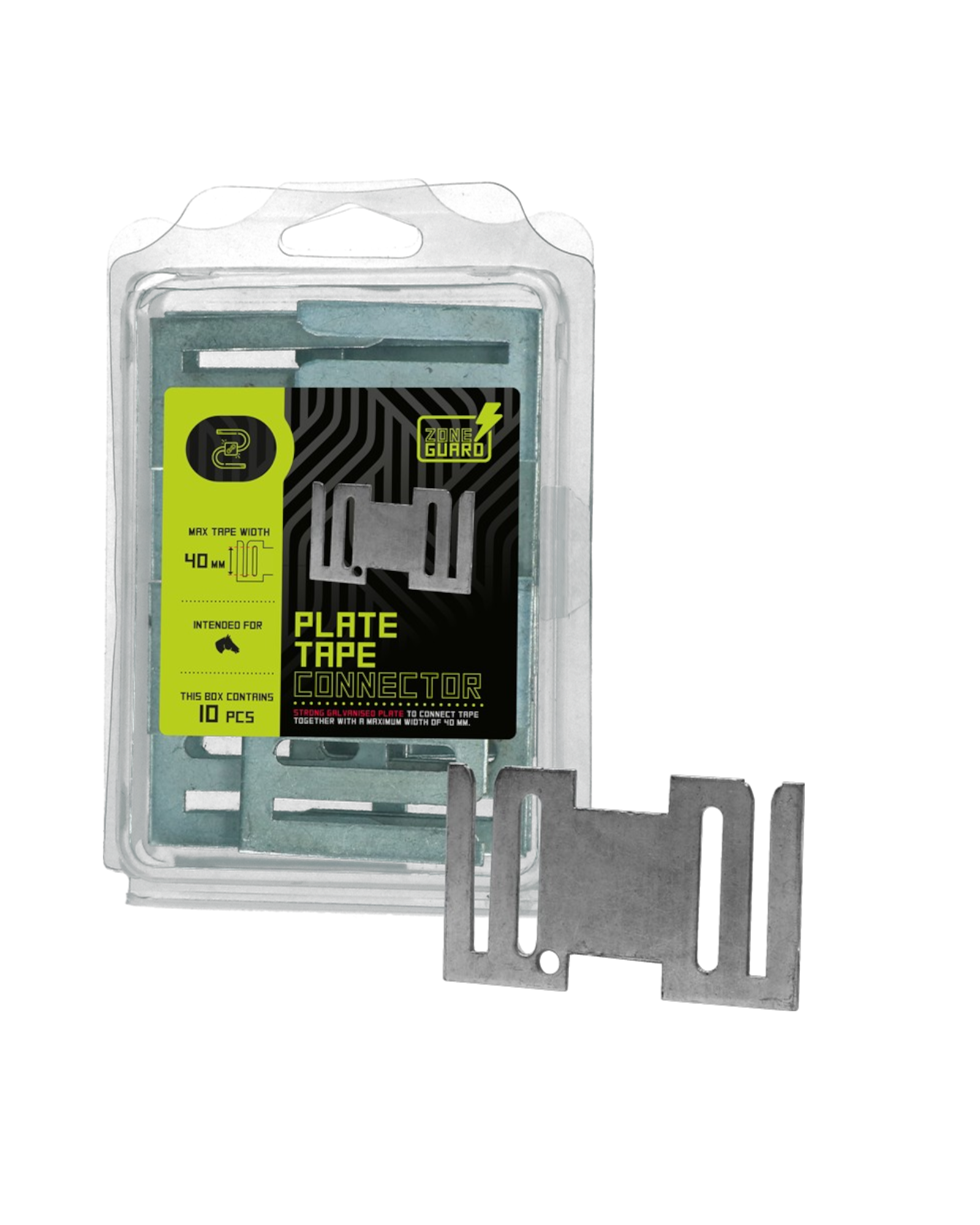 ZoneGuard Plate Tape Connector 40mm – Płytkowy łącznik taśmy ogrodzeniowej (10 szt.)