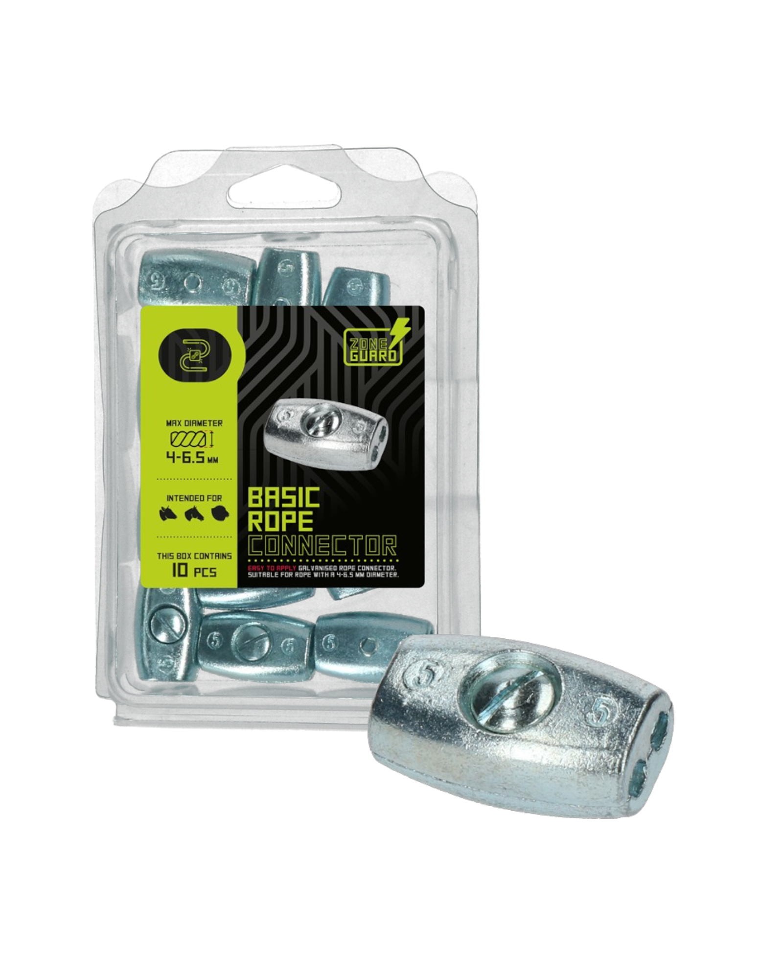 ZoneGuard Basic Rope Connector 4–6.5mm – Łącznik linki ogrodzeniowej (10 szt.)